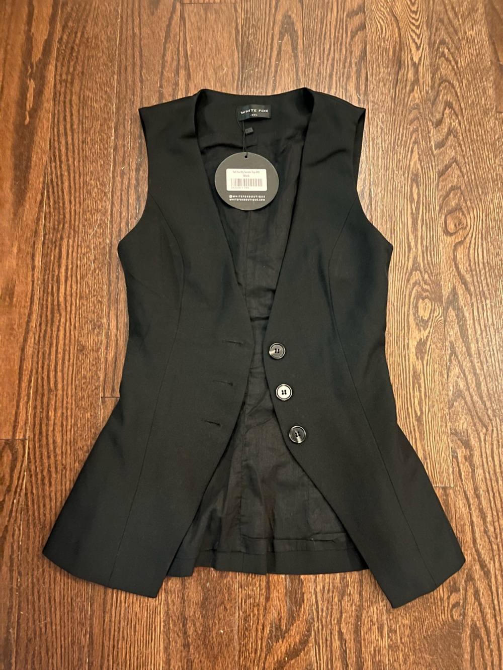 White Fox Black Structured Button Front Vest Size XXS